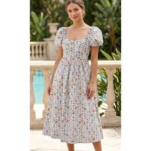 Moon River Corset Floral Pretty Midi Dress Romantic Size Small